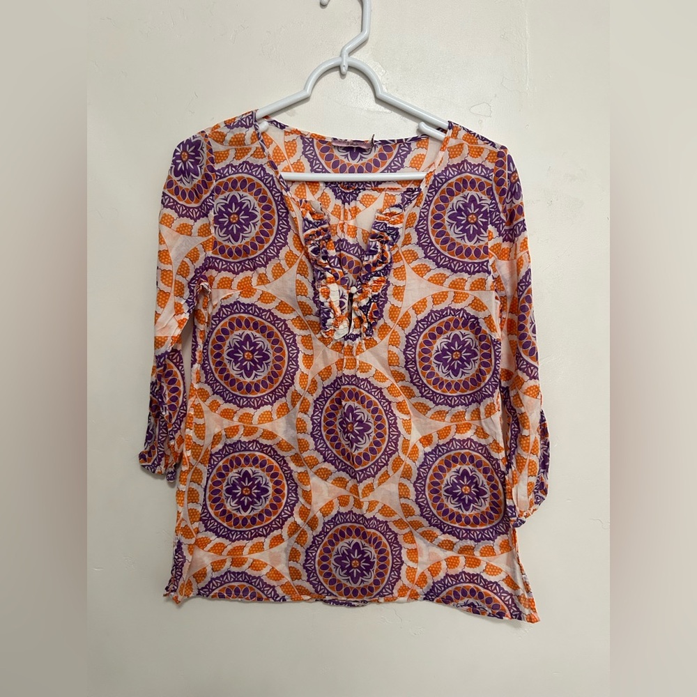 Calypso St. Barth Cotton Geometric Print Lightweight Blouse XS